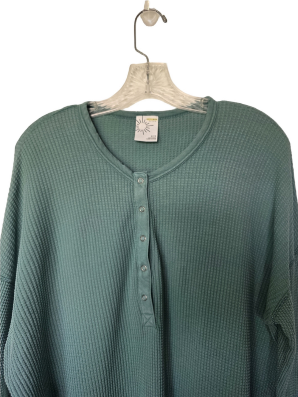 aerie Long Sleeve Waffle Henley Top in Sage Green - Picture 2 of 9